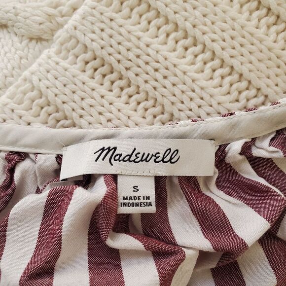🌞 Madewell 🌞 'Stanza' Ruffle-Hem Stripe Top - [Small in Berry/White Stripe] - Picture 14 of 15